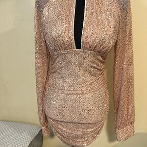 Fashion Nova Sequin Mini Dress in Rose Gold
